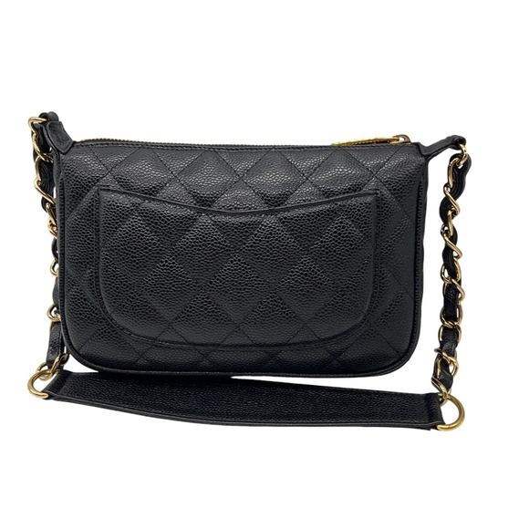 CHANEL BLACK / GOLD HARDWARE CC LOGO QUILTED CAVIAR LEATHER TIMELESS POCHETTE SH - Picture 3 of 16